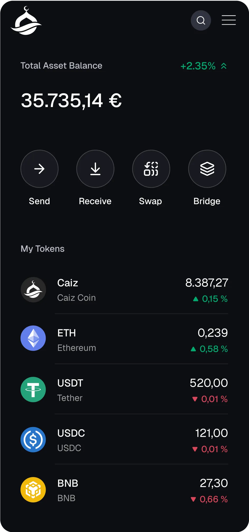 Caiz Wallet UI